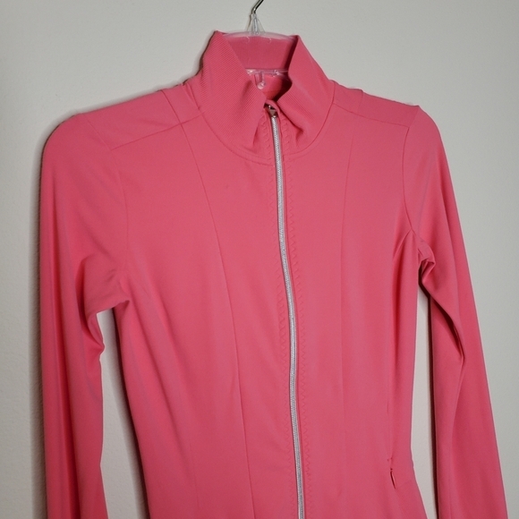 Athleta Shanti Coral Pink Ribbed Powervita Zip Up Jacket - Picture 5 of 10